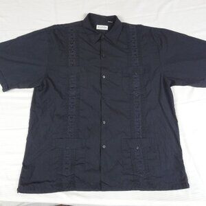 VTG PLATOON GUAYABERA EMBROIDERED 4 POCKET BUTTON UP BLACK SHIRT MENS XXL L121